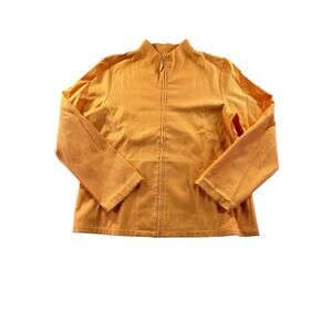 Eileen Fisher Full Zip Mock Neck Jacket Womens PM Orange Textured Cotton Petite